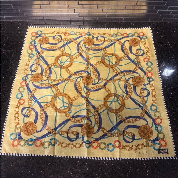 Celine Designer Yellow and Blue Scarf - Picture 3 of 5